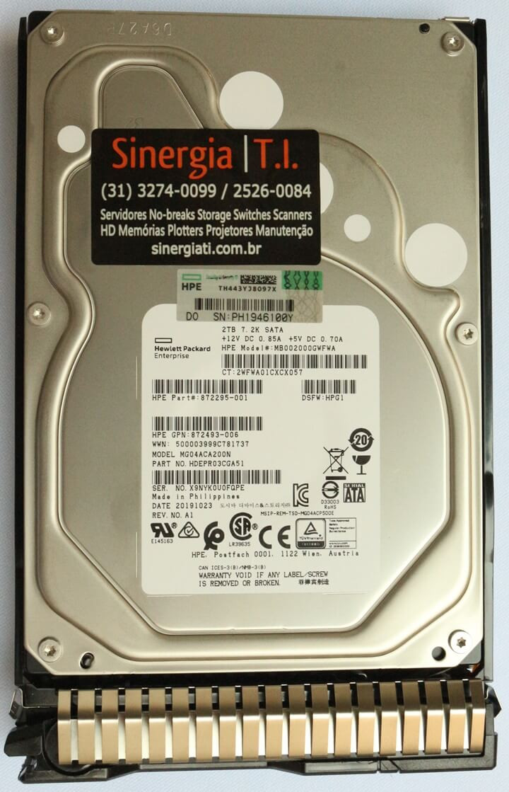 872489B21 HD HPE 2TB SATA 6 Gbps 7.2K RPM LFF 3,5" para Servidor
