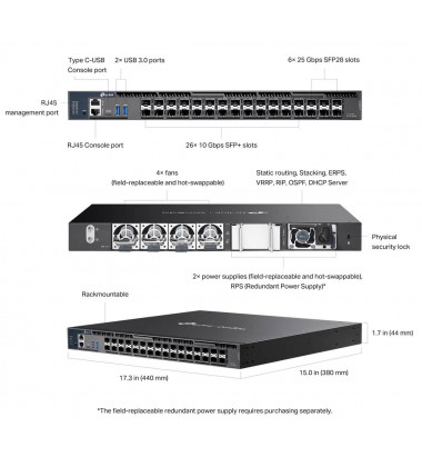 Switch TP-LINK SX6632YF 26 Portas SFP+ 10g E 6 Portas SFP28 de 25G Core Top of Rack