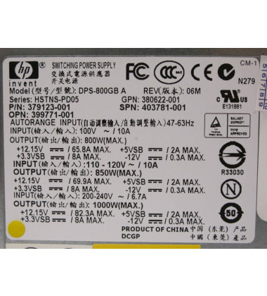 379123-001 Fonte de Energia 1000 Watts para Servidores HP Geração 5 pronta entrega
