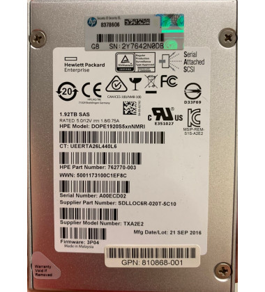 762770-003 | SSD HPE 1.92TB SAS Enterprise 12Gbps Solid State Drive  2.5" P/N: pronta entrega