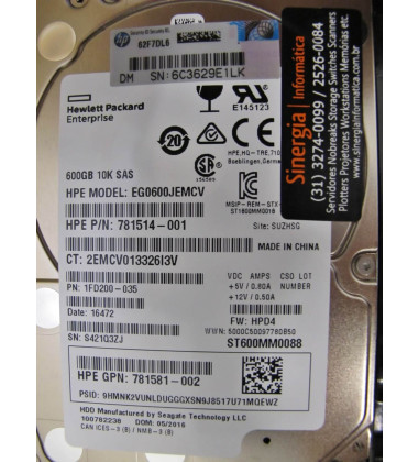 HD HPE 600GB SAS 12 Gbps 10K RPM SFF 2,5