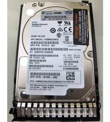 781577 HD HPE 600GB SAS 12 Gbps 10K RPM SFF 2,5