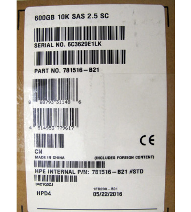 781581-002 HD HPE 600GB SAS 12 Gbps 10K RPM SFF 2,5