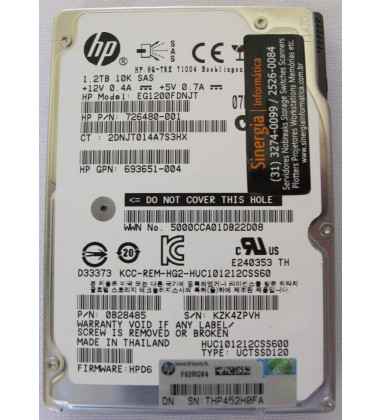 693651-004 HD HPE 1.2TB SAS 6Gb/s Enterprise 10K SFF (2.5in) HDD Hot-Plug foto etiqueta
