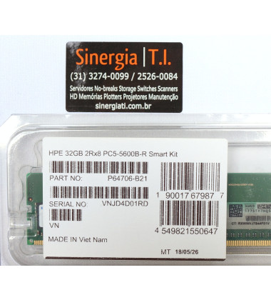 P53626-0A1 Memória 32GB Dual Rank x8 DDR5 RDIMM 5600MTs 1.1V Registrada para Servidor HPE ProLiant Em Estoque