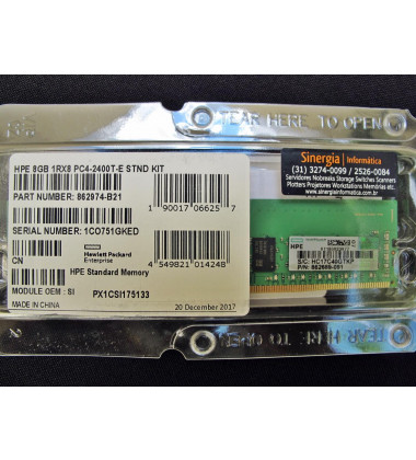 Memória RAM 8GB para Servidor HPE ML30 Gen9 Single Rank x8 DDR4-2400 close etiqueta