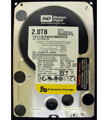 WD2003FYYS HD Western Digital 2TB SATA 3 Gbps 7.2K RPM LFF 3,5