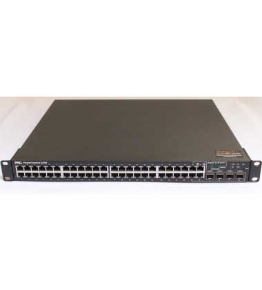 DP/N: 0GP931 Switch Dell PowerConnect 48 Portas Gigabit 10/100/1000 + 4 Portas SFP+ com 2 portas 10GE SFP+ Module Exclusiva fonte Redundante Seminovo frontal