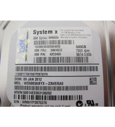 39M4533 HD IBM 500GB SATA 3 Gbps 7.2K RPM LFF 3,5