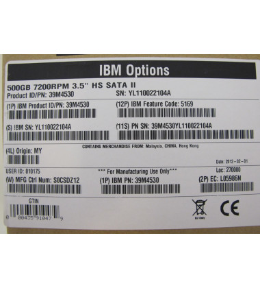 39M4533 HD IBM 500GB SATA 3 Gbps 7.2K RPM LFF 3,5