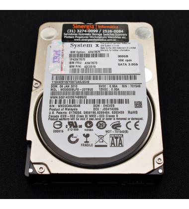 42C0518 HD IBM 300GB SATA 3 Gbps 10K RPM SFF 2,5" P/N pronta entrega