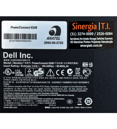 DP/N: 0GP931 Switch Dell PowerConnect 48 Portas Gigabit 10/100/1000 + 4 Portas SFP+ com 2 portas 10GE SFP+ Module Exclusiva fonte Redundante Seminovo etiqueta