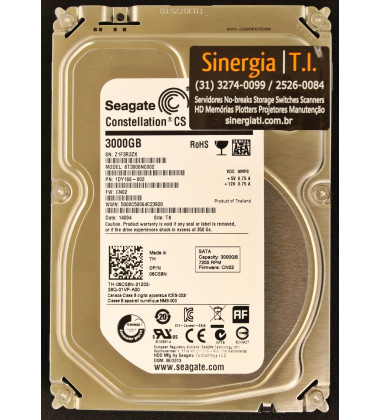 ST3000NC002 HD Seagate 3TB SATA 6 Gbps 7.2K RPM LFF 3,5" Constellation CS pronta entrega