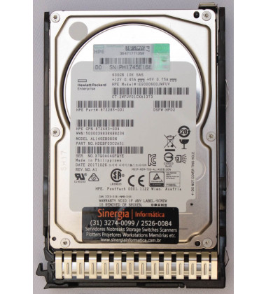 872736 HD HPE 600GB SAS 12 Gbps 10K RPM SFF 2,5" DS Enterprise Hot-Plug pronta entrega