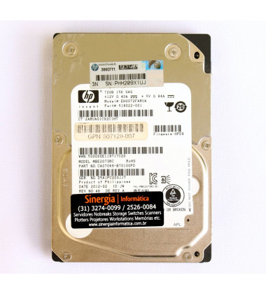 512545-B21 HD HPE 72GB SAS 6Gb/s Enterprise15K SFF (2.5in) HDD Hot-Plug em estoque