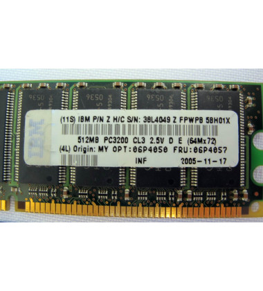 06P4057 | Memória RAM IBM 512MB DDR PC3200 CL3 2.5V para Servidor IBM x206 8487 e 8482 foto etiqueta ibm