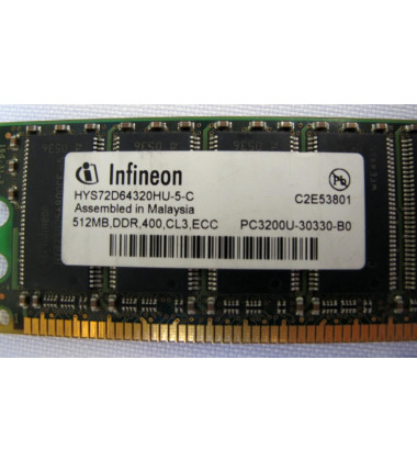 06P4057 | Memória RAM IBM 512MB DDR PC3200 CL3 2.5V para Servidor IBM x206 8487 e 8482 foto etiqueta infineon