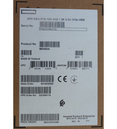 M0S90A HD HPE 8TB SAS 12 Gbps 7.2K RPM LFF 3,5