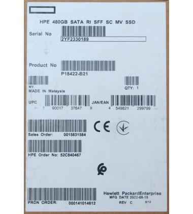 P18422-B21 SSD HPE 480GB SATA 6 Gbps SFF 2,5