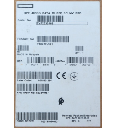 SSD SATA DS 480 GB P18482 HPE 6 Gbps SFF 2,5