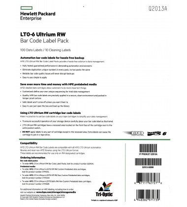 Q2013A Kit de Etiquetas de Código de Barras HP para Fitas LTO-6 Ultrium envio imediato