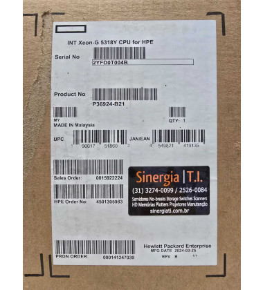 P36924-B21 Processador Servidor HPE ProLiant Intel Xeon Gold 5318Y de 24 cores (núcleos) 48 threads de 2.1GHz 24C/48T Pronta entrega em estoque