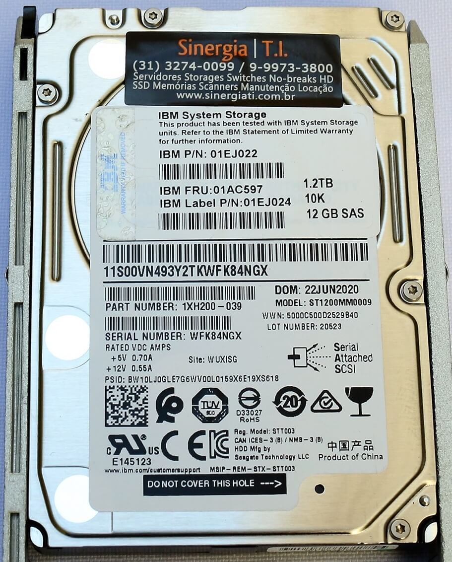 01EJ022 HD IBM 1.2TB SAS 12 Gbps 10K RPM LFF 3,5" DP 512e para STORAGE V5010E Storwize V5030E pronta entrega em estoque