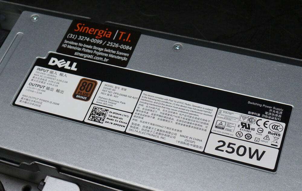0P59VM Fonte fixa de 250W para Servidor Dell PowerEdge R230 Pronta Entrega Envio Imediato 0P59VM Fonte fixa de 250W para Servidor Dell PowerEdge R230 Pronta Entrega Envio Imediato