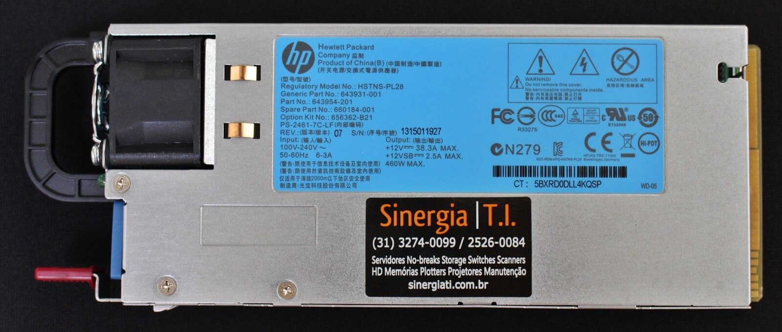 PS-2461-7C-LF Fonte Redundante Para Servidores HPE ProLiant ML350p DL360e DL360p DL380e DL380p DL385p Gen8 460W pronta entrega