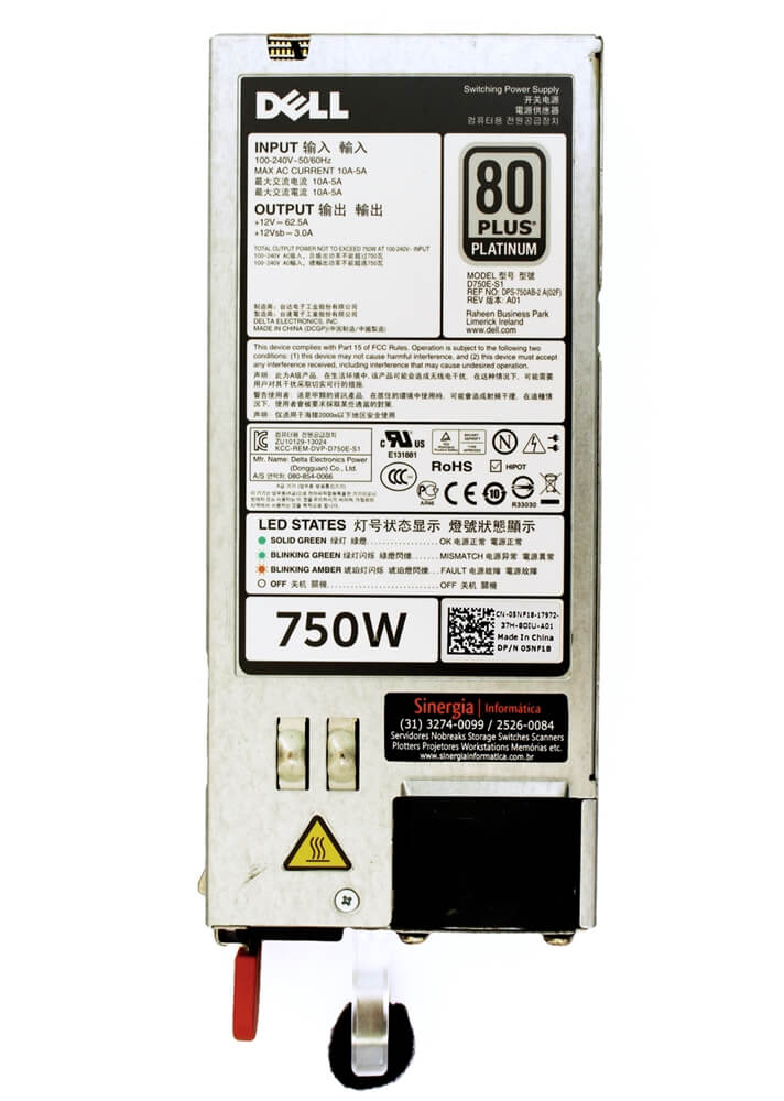 DPS-750AB-2 A (00F) Model Fonte redundante Dell 750W para Servidor Dell R720 R520 T620 T420 T320 R820 R720XD envio imediato