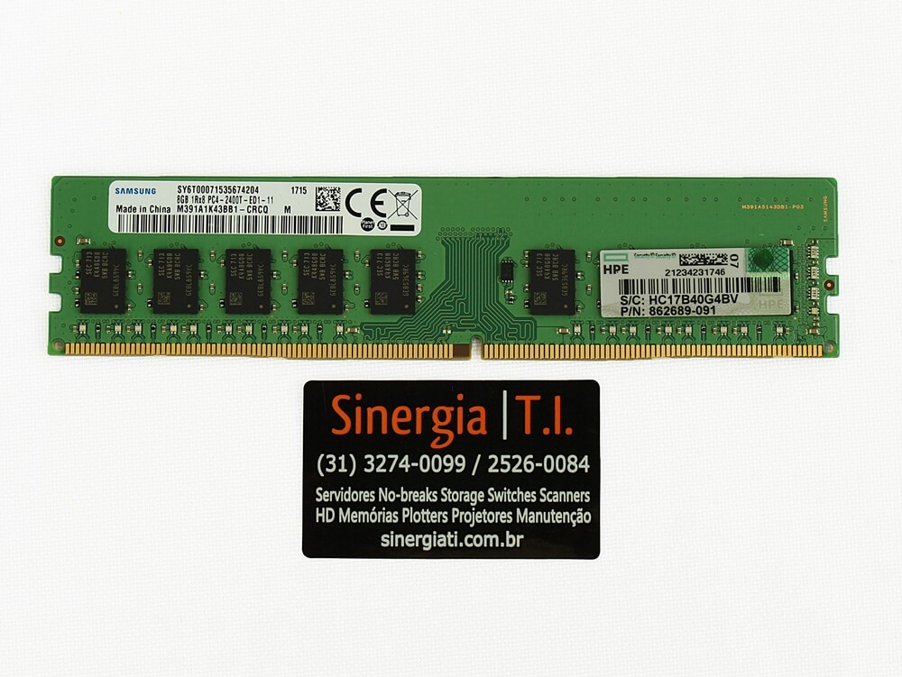 Memória RAM 8GB para Servidor HPE ML30 Gen9 Single Rank x8 DDR4-2400 pronta entrega