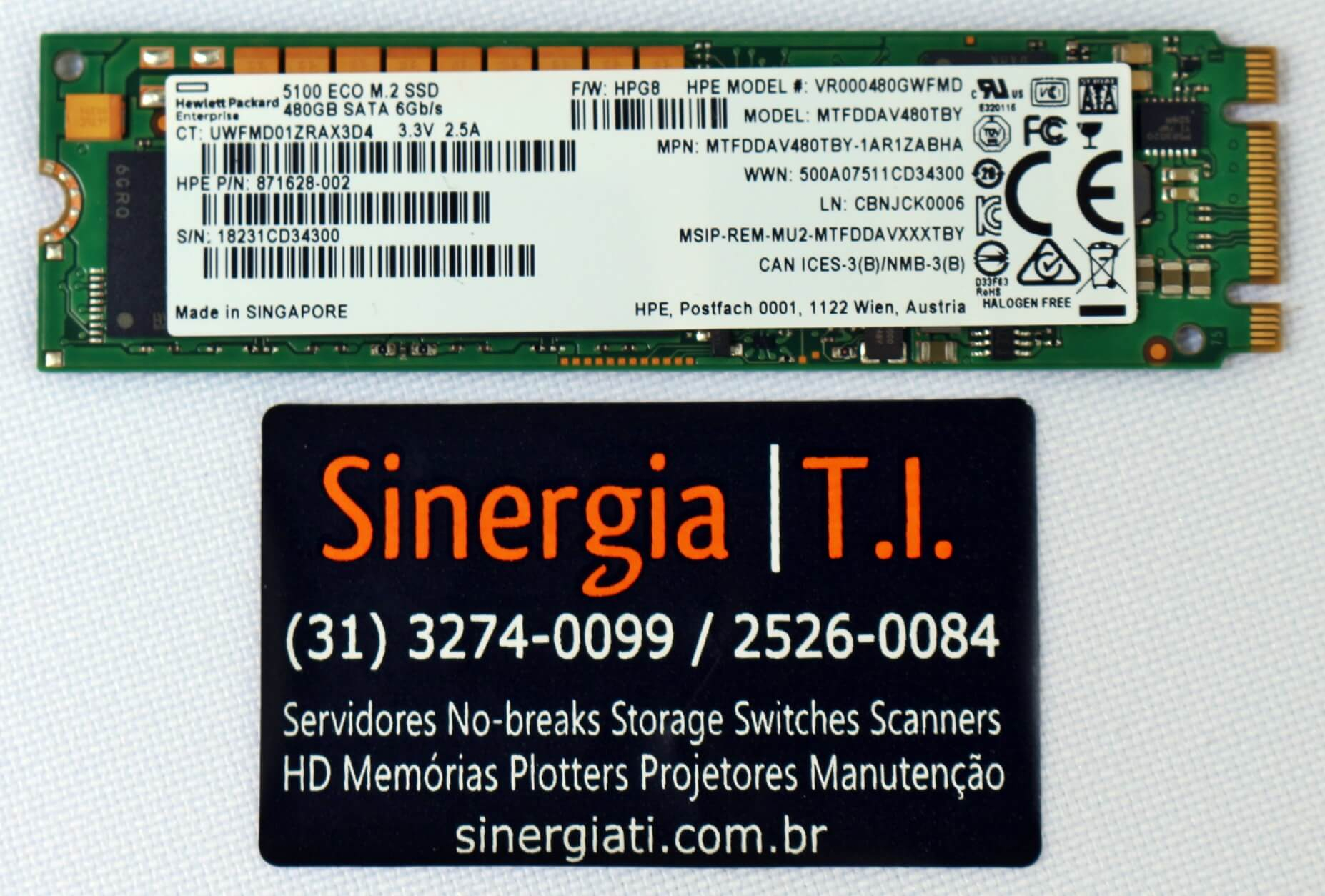 875498-B21 | HPE SSD 480GB SATA 6G Read Intensive M.2 5100 ECO pronta entrega