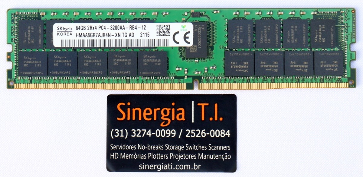 Memória RAM 64B para Servidor Dell PowerEdge R550 3200Mhz DDR4 RDIMM PC4-3200AA ECC 2RX4 em estoque a pronta entrega