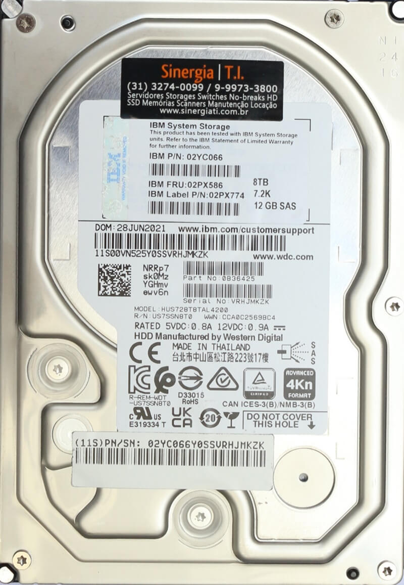 US7SSN8T0 HD IBM 8TB SAS 12 Gbps 7.2K RPM LFF 3,5" DP 512e para STORAGE V5010E  Storwize V5030E entrega imediata