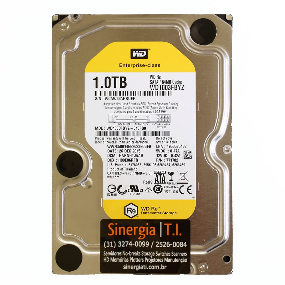 WD1003FBYZ HD Western Digital 1TB SATA 6 Gbps 7.2K RPM LFF 3,5" Cache 64MB Enterprise pronta entrega