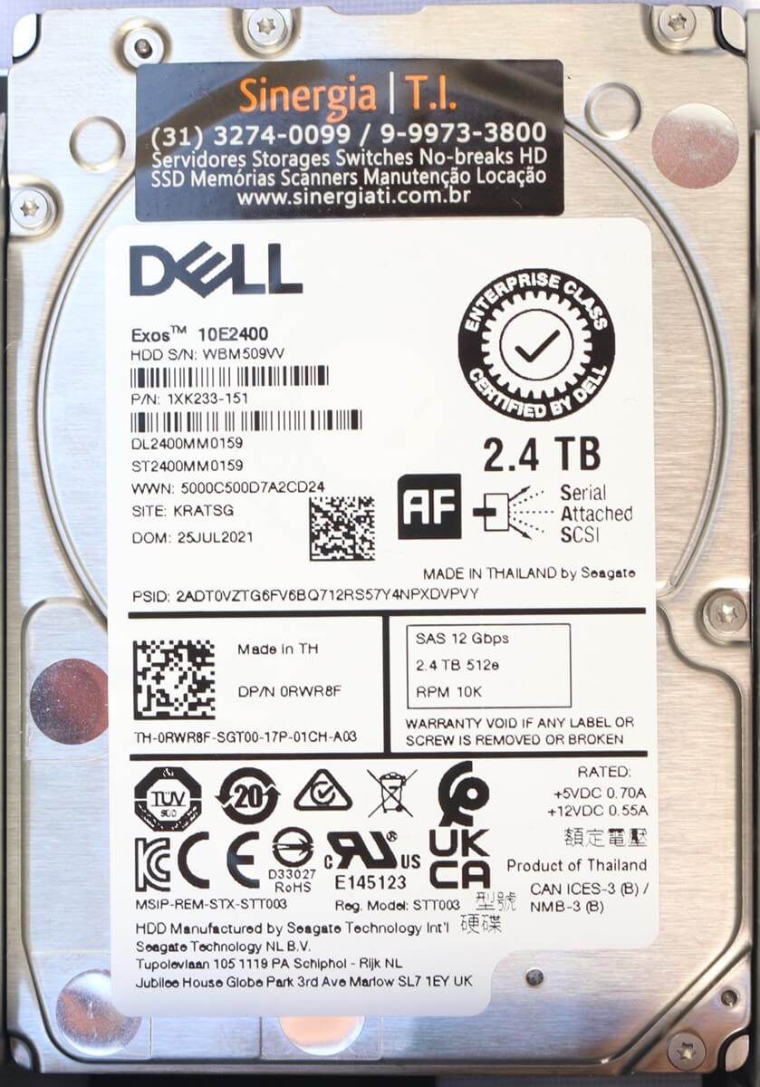  0RWR8F HD Dell 2.4TB 10K SAS 3.5 para Storage PowerVault ME4012 pronta entrega em estoque