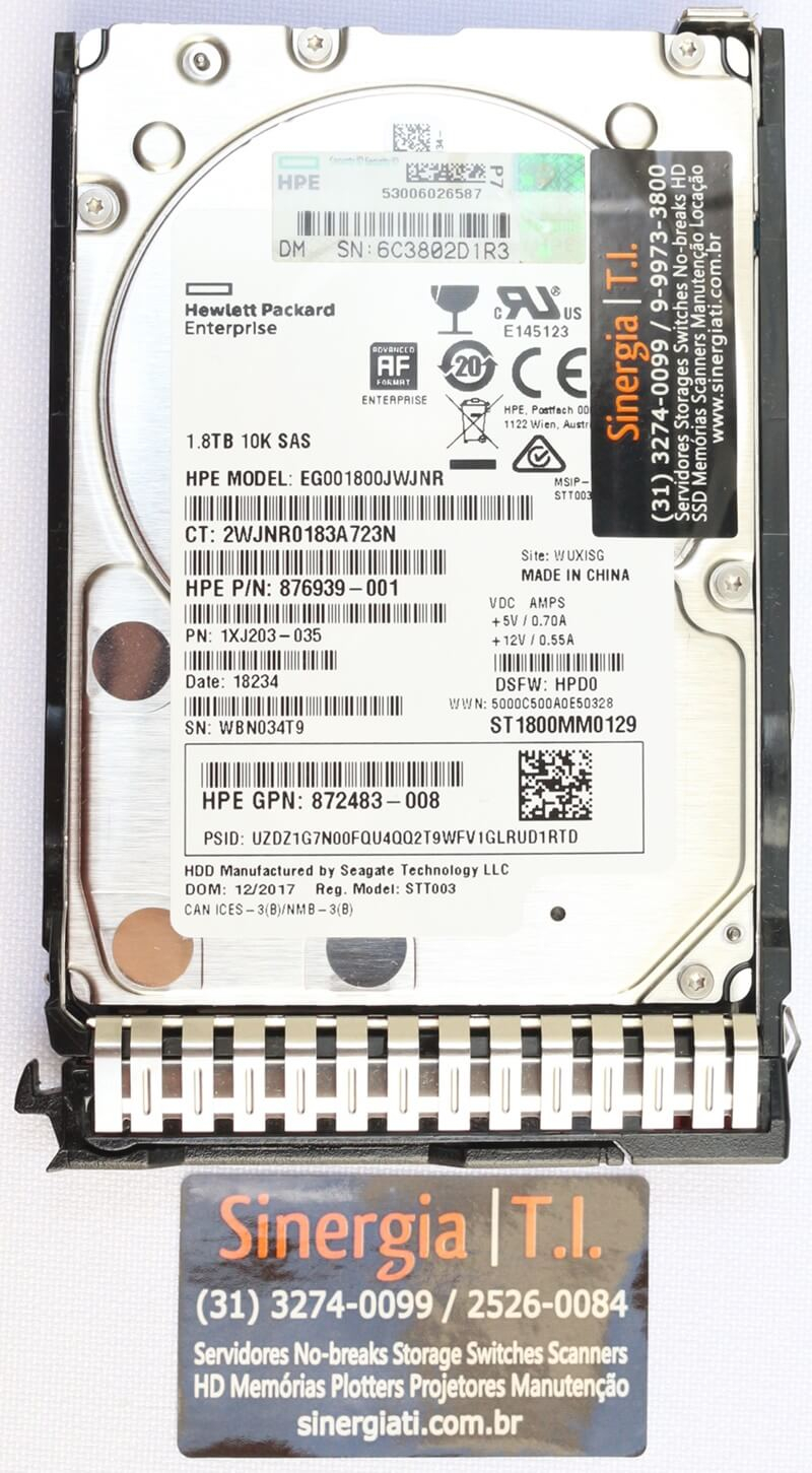 872738 HD HPE 1.8 TB SAS 10K DS para Servidor ProLiant Gen10 envio imediato pronta entrega preço