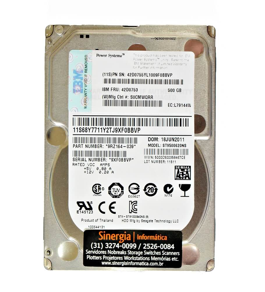 9RZ164-039 HDD IBM 500GB 7.2K 6G 2,5" SATA Label