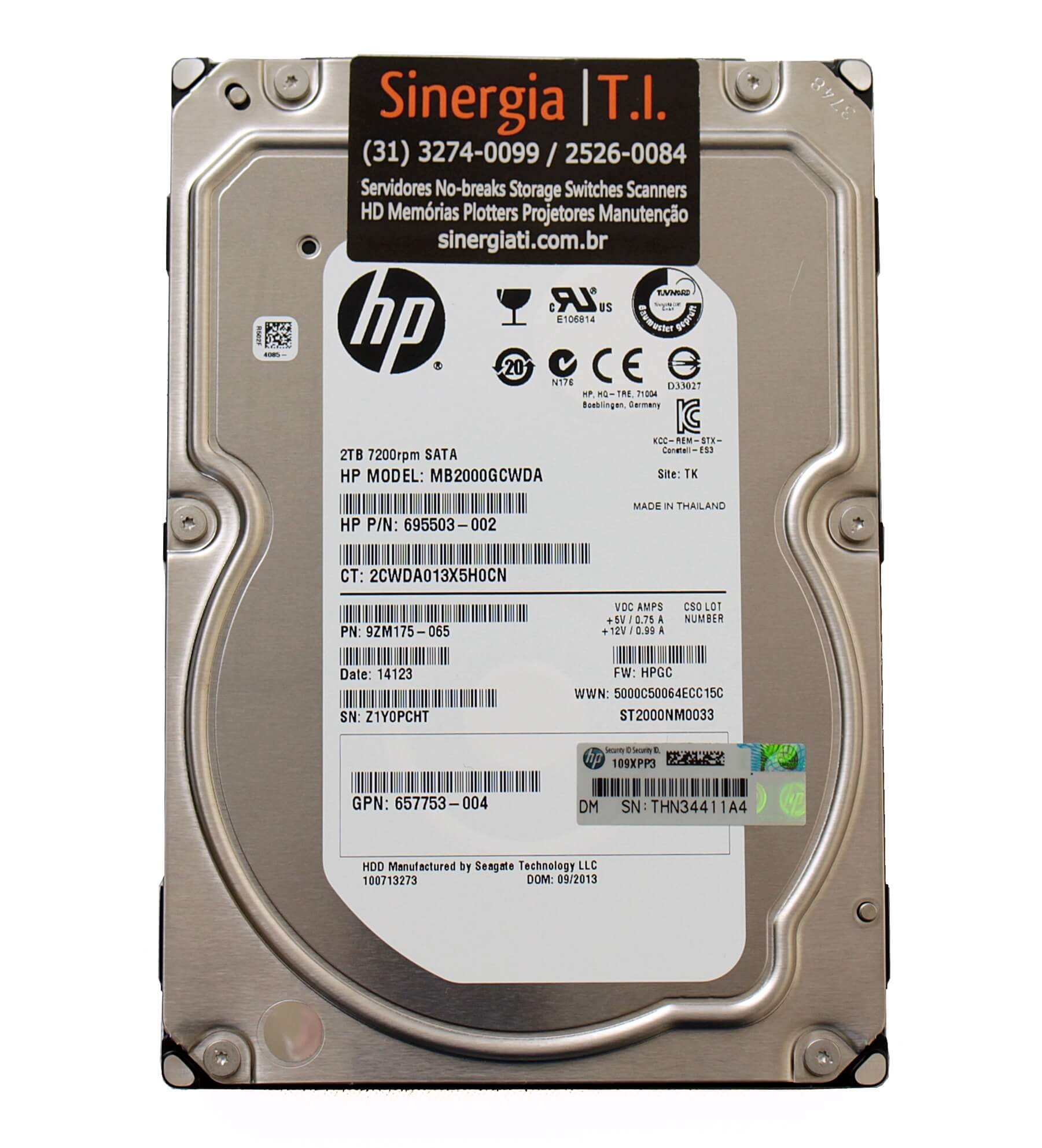 MB2000GCWDA HD HP 2TB SATA 6G 7200 RPM 3,5" LFF Servidor ProLiant ML150 ML350 DL380