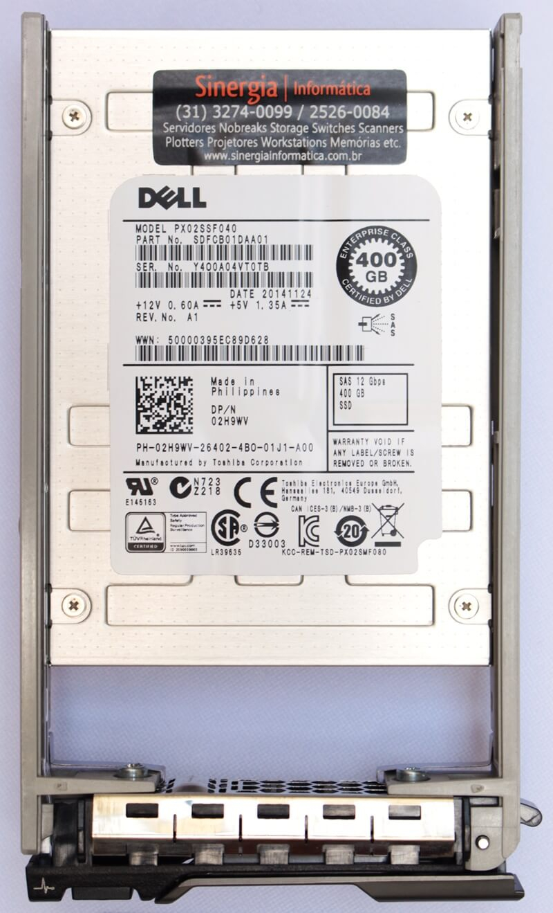 PX02SSF040 Dell 400GB SSD SAS 12Gbps 512n 2.5" MLC WI para Servidores PowerEdge R630 label