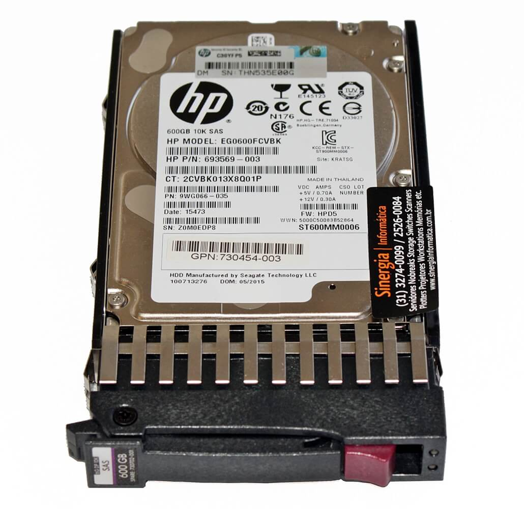 730702-001 HD HPE 600GB SAS 12 Gbps 10K RPM SFF 2,5" Enterprise para Storage MSA envio imediato