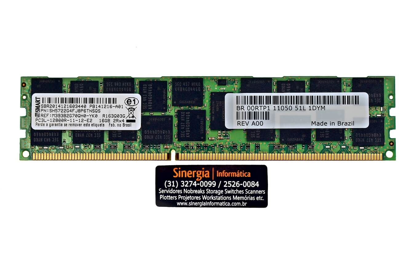 00RTP1 Memória RAM Dell 16GB Dual Rank x4 PC3-12800 DDR3-1600MHz ECC Registrada para Servidor T620 R820 R620 R720 R720xd T320 T420 R320 R420 R520 M820 R920