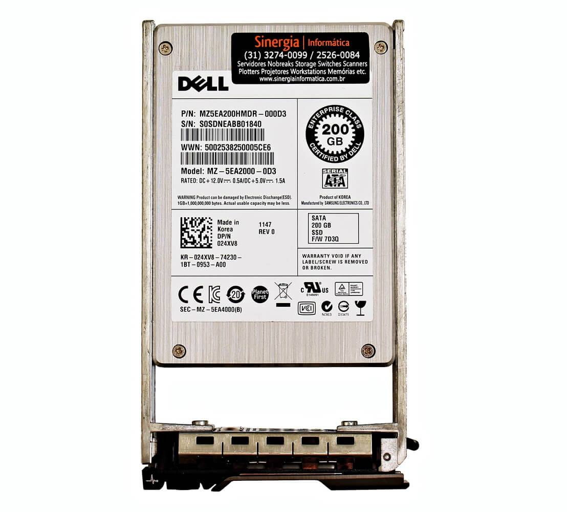 MZ5EA200HMDR-000D3 SSD Dell 200GB SATA 3 Gbps SFF 2.5" MLC WI para Servidor PowerEdge pronta entrega