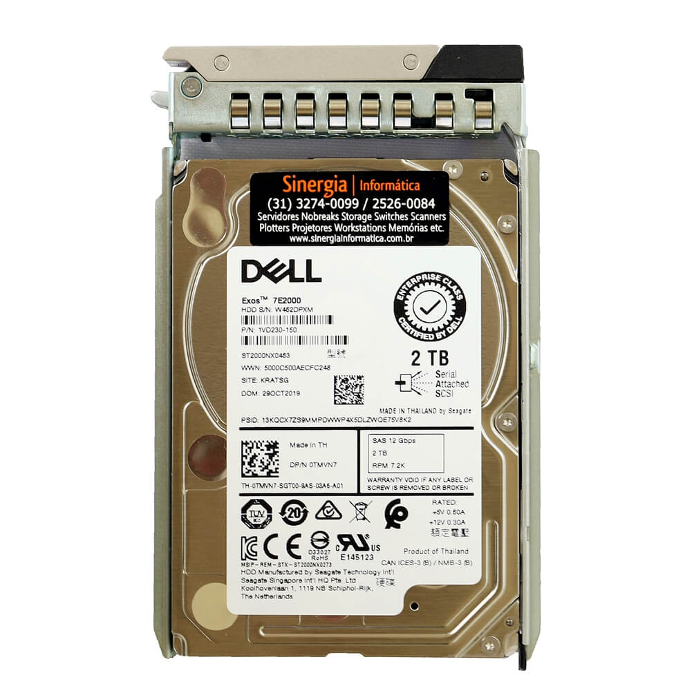 0TMVN7 HD Dell 2TB SAS 12 Gbps 7.2K RPM SFF 2.5" NL para PowerEdge R740 em estoque