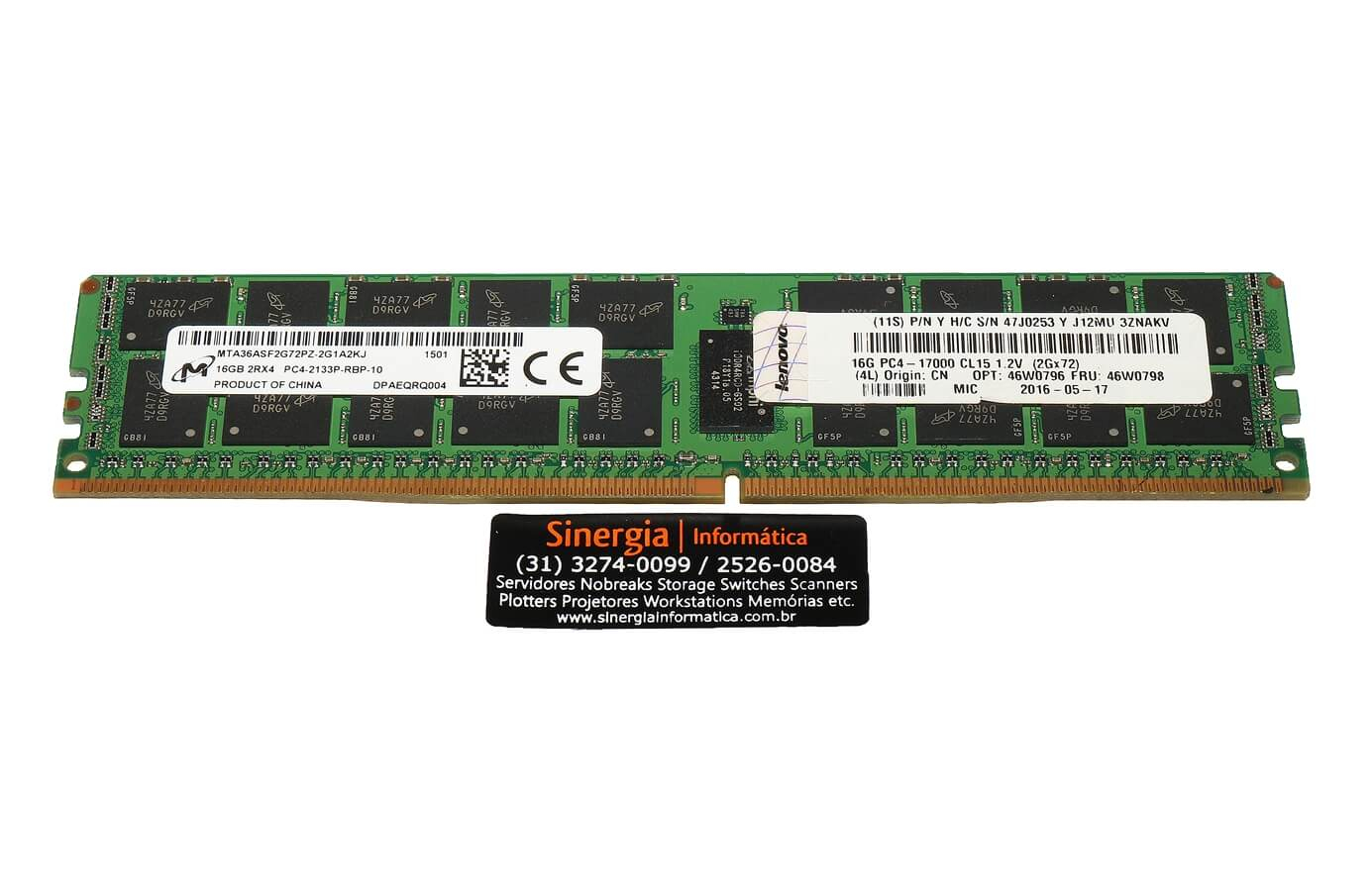 47J0253 Memória Lenovo 16GB DDR4 2133MHz ECC Registrada Servidor Lenovo System X3550 x3650 M5 x3850 x3950 X6 pronta entrega