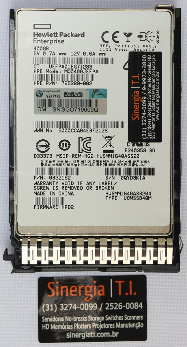 Model: MO0400JEFPA SSD HPE 400GB SAS 12 Gbps ME SFF 2,5" Write Intensive envio imediato