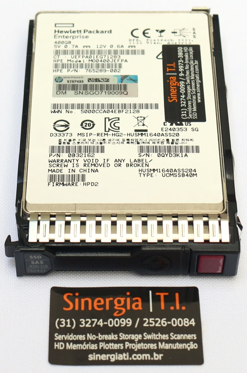 Model: MO0400JEFPA SSD HPE 400GB SAS 12 Gbps ME SFF 2,5" Write Intensive pronta entrega em estoque