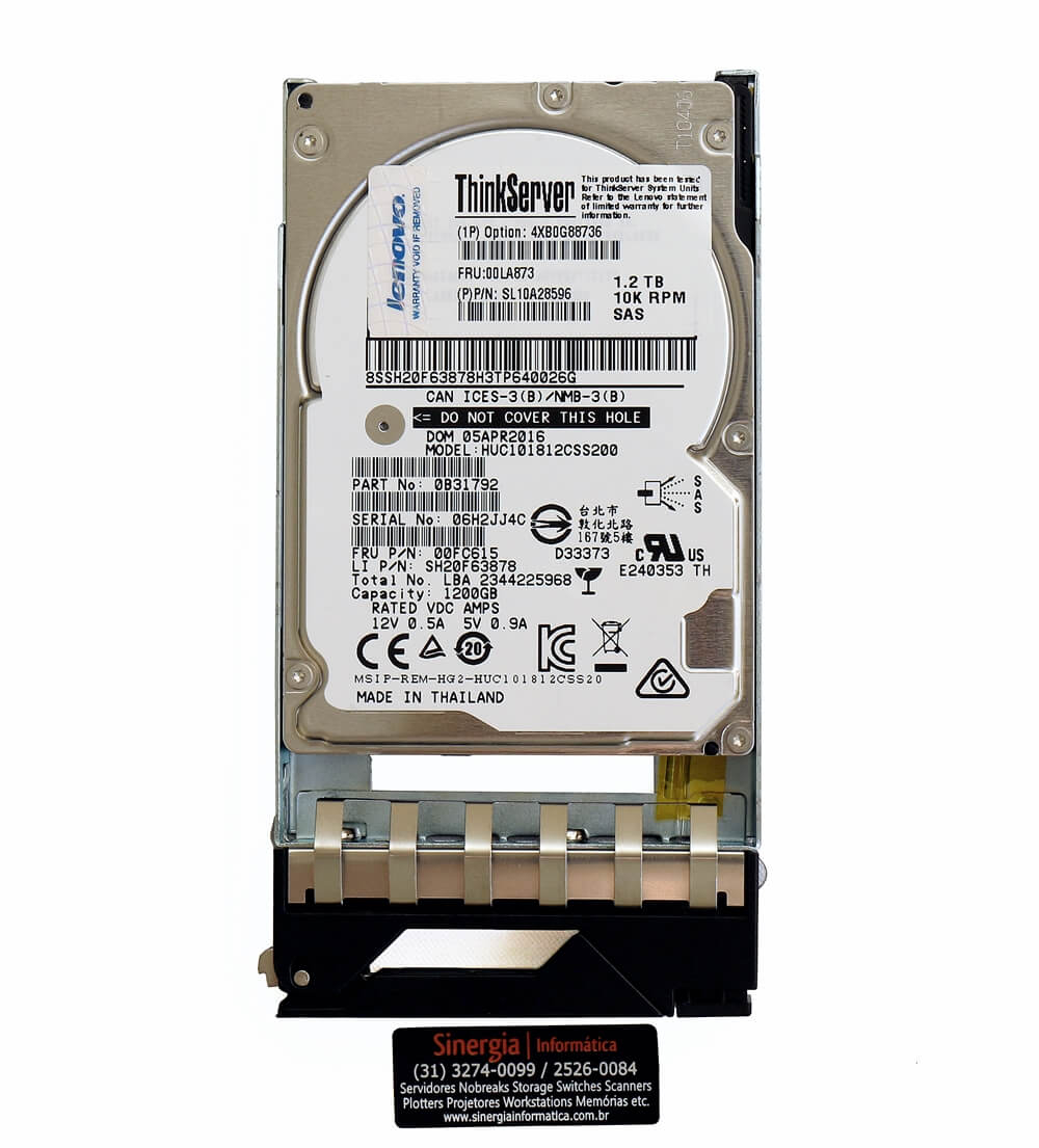 4XB0G88736 HD Lenovo 1.2TB SAS 12 Gbps 10K RPM SFF 2.5" ThinkServer Hot Swap Hard Drive Option: TD350 RD350 RD450 envio imediato