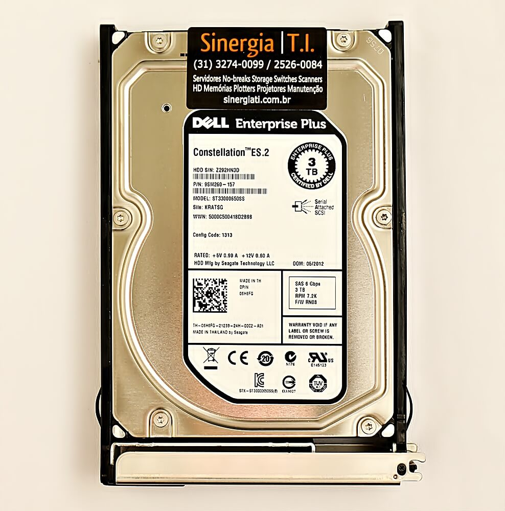 0964852-03 HD Dell 3TB SAS 6 Gbps 7.2K RPM LFF 3,5" para Storage EqualLogic PS6510 em estoque