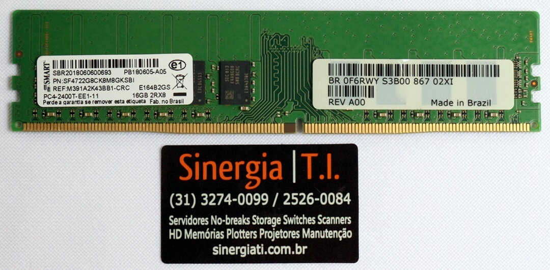 Memória RAM 16GB para Servidor Dell R230XL 2RX8 PC4-2400T DDR4 UDIMM 2400MHz em estoque